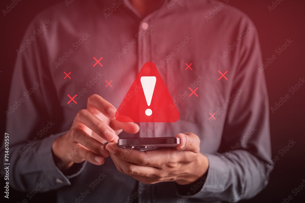 Aufkleber System warning caution sign for notification error and maintenance concept. cyber attack on computer network. Cybersecurity vulnerability, data breach, illegal connection, compromised information.