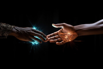 The two hands are connected by neural connections. Generated by artificial intelligence