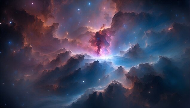 The majestic allure of a nebula's natural beauty against the serene canvas of a blue galaxy