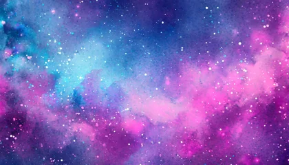 Foto op Plexiglas pink purple blue nebula sparkles on background galaxy like wallpaper illustration clipart © Trevin