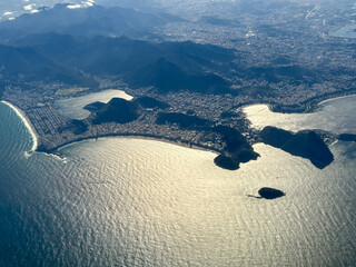 aerial landscape above an island. aerial photography.
