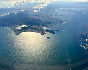 aerial landscape above an island. aerial photography.