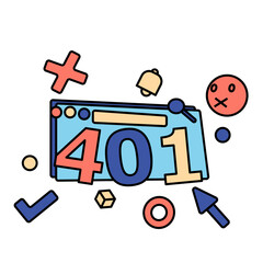 Http Status Code 401 Unauthorized Error in Vector Illustration. Isolated on transparent background