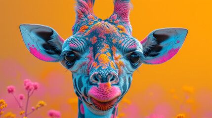 detailed illustration of a print of colorful giraffe - obrazy, fototapety, plakaty