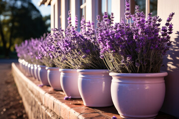 Lavender in a flower pot in the front yard of the house