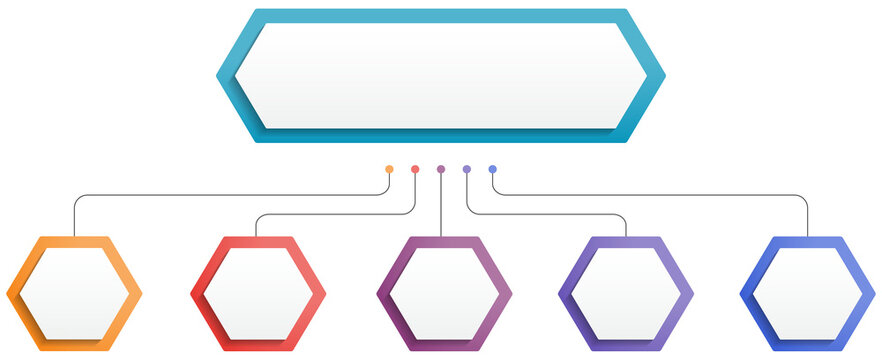 Infographic template with hexagons with main idea and 5 steps or options, workflow, process chart