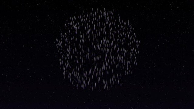 Explosive firework in silver and blue colors with silver trail or trace on starry night background. Firework display slow motion. One firework on starry night background.