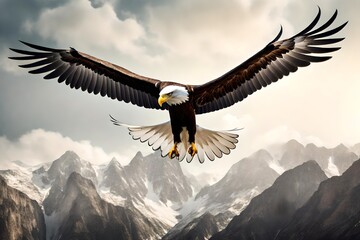 Obraz premium A majestic eagle soaring high in the sky, with its wings outstretched and eyes focused, symbolizing freedom and strength in the animal kingdom.