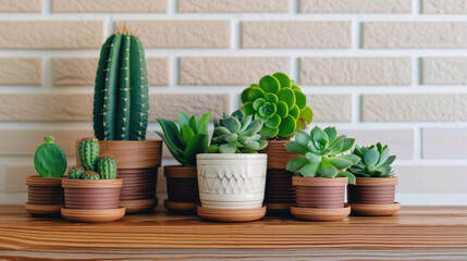 set of various cactus and succulent plants in different pots.cactus in a pot, 