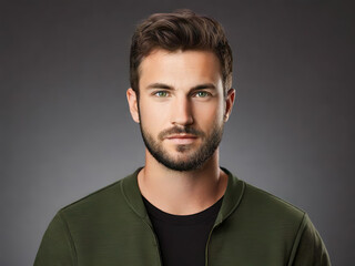 Obraz premium Portrait of a handsome young man over grey background. Men's beauty, fashion.