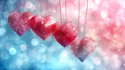 Obraz premium beautiful freezing hearts hanging on christmas tree