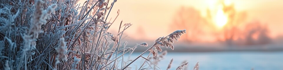 Norddeutschland Landschaft bei Frost im Winter, Panorama Sonnenaufgang, Morgendämmerung bei klirrend kaltem und klaren Wetter