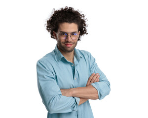 portrait of attractive and confident casual man wearing glasses