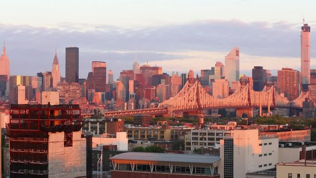 Beautiful Queensboro bridge at morning during sunrise in New York