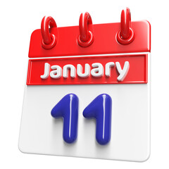 11th January Calendar Icon 3D Render , Calendar Icon 3D Illustration