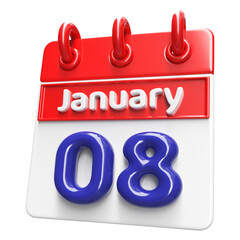 8th January Calendar Icon 3D Render , Calendar Icon 3D Illustration