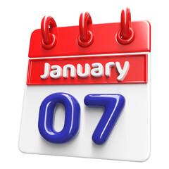 7th January Calendar Icon 3D Render , Calendar Icon 3D Illustration