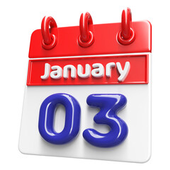 3rd January Calendar Icon 3D Render , Calendar Icon 3D Illustration