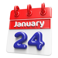 24th January Calendar Icon 3D Render , Calendar Icon 3D Illustration