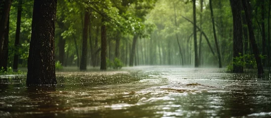  Heavy rain in the forest can lead to flooding due to pooling, overflowing rivers, and runoffs. © 2rogan