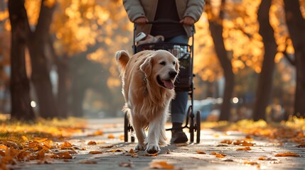 golden retriever running in the park, a devoted Golden Retriever assisting its owner in carrying groceries or other items, showcasing its helpfulness as a service and assistance dog