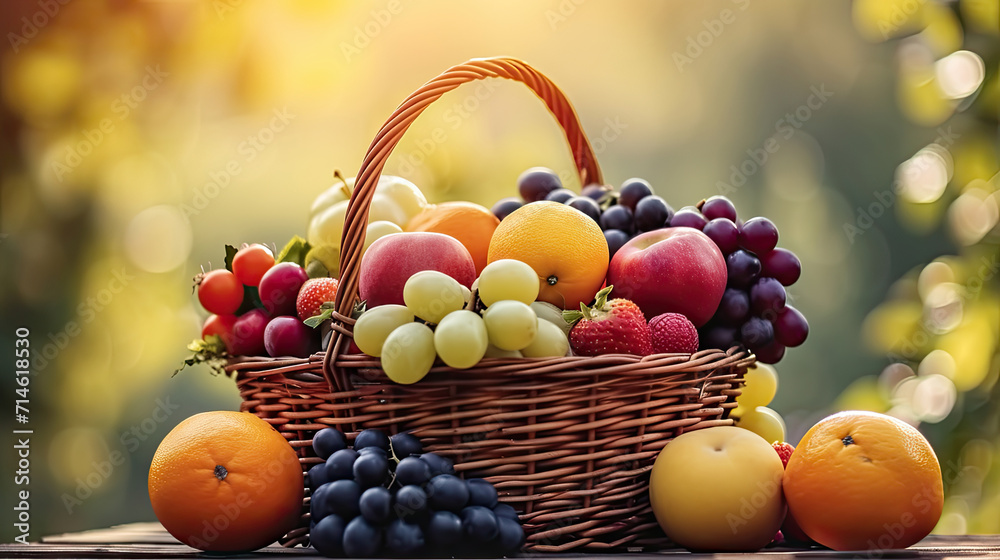 Canvas Prints basket of fruits,  organic fruit on basket on blur nature background