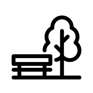 recommend clip art: Park line icon. Tree and bench outline sign