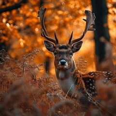 Wild nature, beautiful animals in the wild. A deer in a sunny forest.
