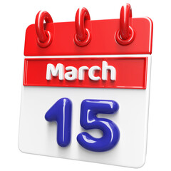 15th March Calendar Icon 3D Render , Calendar Icon 3D Illustration