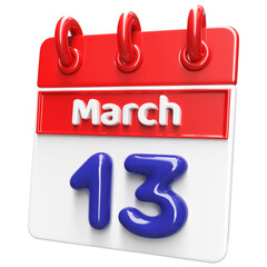 13th March Calendar Icon 3D Render , Calendar Icon 3D Illustration