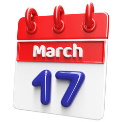 17th March Calendar Icon 3D Render , Calendar Icon 3D Illustration