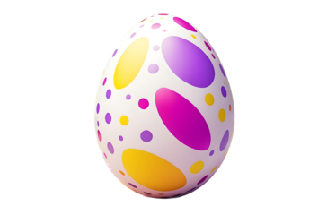Beautiful Decorated white yellow pink purple Easter egg isolated on transparent background