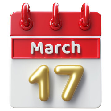 17th March Calendar Icon 3D Render , Calendar Icon 3D Illustration