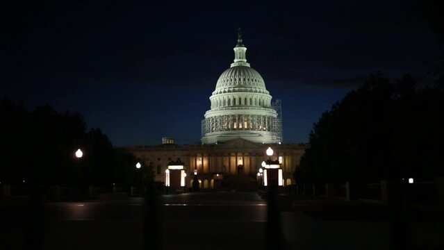 Beautiful capitol with illumination at dark summer night