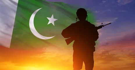 Fotobehang Soldier on Pakistan flag background. National holiday. 3d illustration © arsenypopel