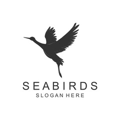 Fototapeta na wymiar black seabird logo on white striped background