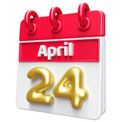 24th April Calendar Icon 3D Render , Calendar Icon 3D Illustration