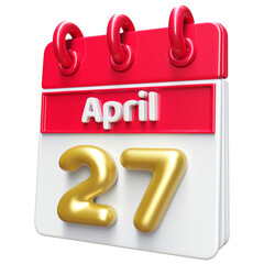 27th April Calendar Icon 3D Render , Calendar Icon 3D Illustration