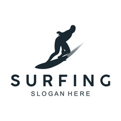 black surfer logo on white striped background