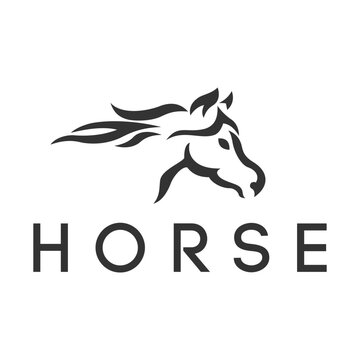 black horse logo on white striped background