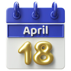 18th April Calendar Icon 3D Render , Calendar Icon 3D Illustration