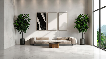 living room interior,  luxury modern bright interiors Living room with design mint sofa, furnitures,  plants,