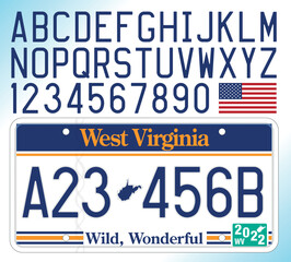 West Virginia us car license plate pattern 2023, United States, vector illustration