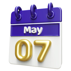 7th May Calendar Icon 3D Render , Calendar Icon 3D Illustration