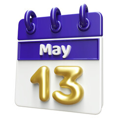 13th May Calendar Icon 3D Render , Calendar Icon 3D Illustration