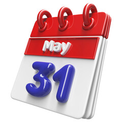 31st May Calendar Icon 3D Render , Calendar Icon 3D Illustration