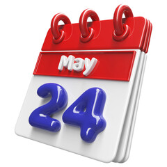 24th May Calendar Icon 3D Render , Calendar Icon 3D Illustration