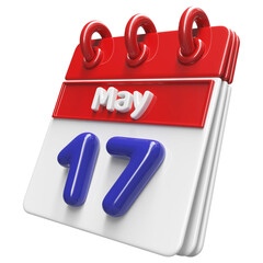 17th May Calendar Icon 3D Render , Calendar Icon 3D Illustration
