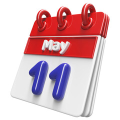 11th May Calendar Icon 3D Render , Calendar Icon 3D Illustration