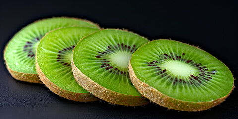 Fresh Kiwis Cut in Half on a Stylish Black Surface